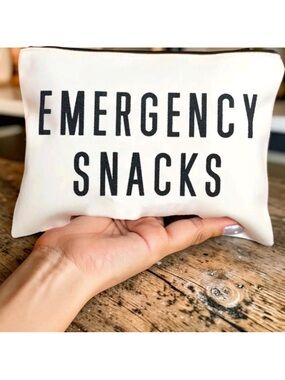 “EMERGENCY SNACKS” Lightweight Canvas Zip Pouch 8.7” x 6.3” approx